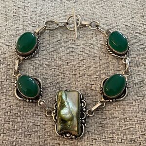 Sterling Silver, Chrysoprase, & Shell Bracelet
